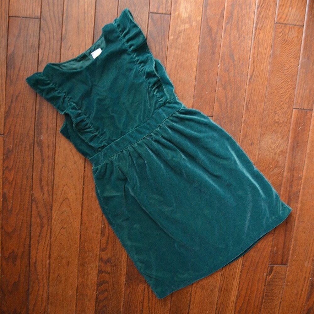 Girls' Gymboree Green Ruffle Sleeve Velvet Holiday Dress Size 8